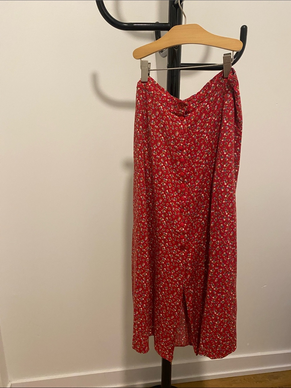 Vintage Byer California Red Floral Midi Skirt